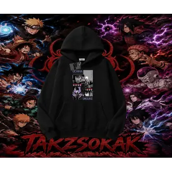 Sasuke uchiha Naruto Anime Karakter Oversize Unisex Kapşonlu Sweatshirt Beyaz