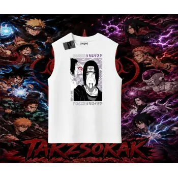 Sasuke uchiha Naruto Anime Karakter Oversize Unisex Kolsuz Tişört Beyaz