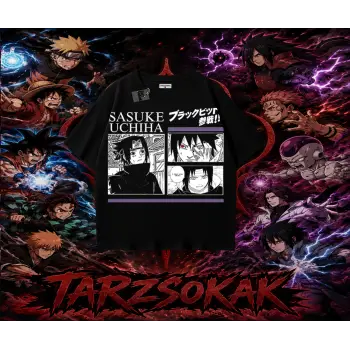 Sasuke uchiha Naruto Anime Karakter Oversize Unisex Tişört Beyaz