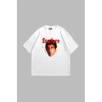 Scarface Baskılı Oversize Unisex Beyaz