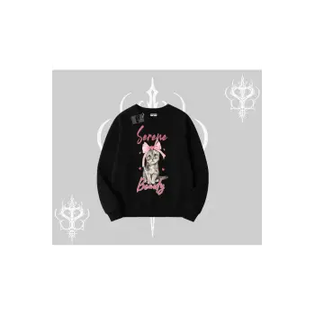 Serene Beauty Kedi Baskılı Biskilet Sweatshirt