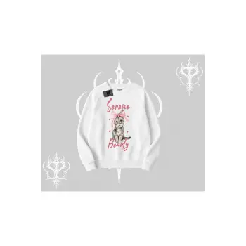 Serene Beauty Kedi Baskılı Biskilet Sweatshirt