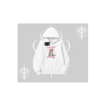 Serene Beauty Kedi Baskılı Kapşonlu Sweatshirt