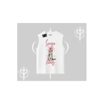 Serene Beauty Kedi Baskılı Kolsuz Tshirt