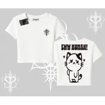 Sevimli Kedi Çizimli Arka Baskılı Babby Tee Tshirt