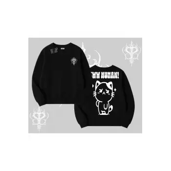 Sevimli Kedi Çizimli Arka Baskılı Biskilet Sweatshirt
