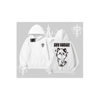 Sevimli Kedi Çizimli Arka Baskılı Kapşonlu Sweatshirt
