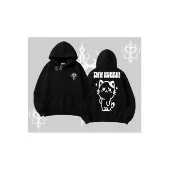Sevimli Kedi Çizimli Arka Baskılı Kapşonlu Sweatshirt