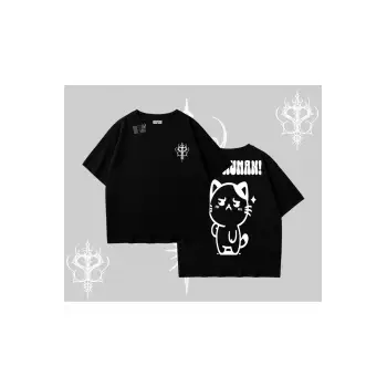 Sevimli Kedi Çizimli Arka Baskılı Oversize Tshirt