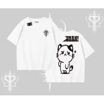 Sevimli Kedi Çizimli Arka Baskılı Oversize Tshirt
