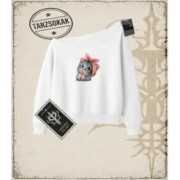 Sevimli Minik Kedi Kadın Kayık Yaka Sweatshirt