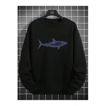 Shark Print Sweatshirt Siyah
