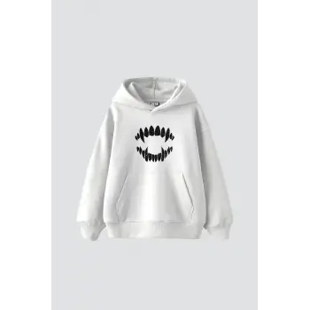 Shining Teeth Baskılı Oversize Unisex Premium Beyaz