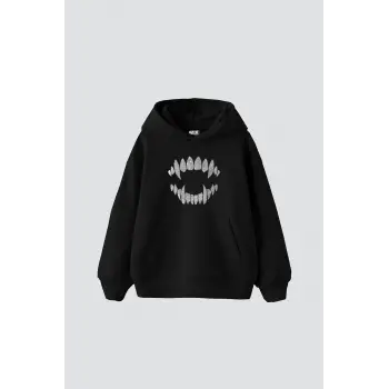 Shining Teeth Baskılı Oversize Unisex Premium Siyah