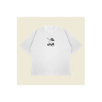 Silver Cherry Baskılı Oversize Unisex Pamuklu Nefes Alan Kalın Kumaşlı