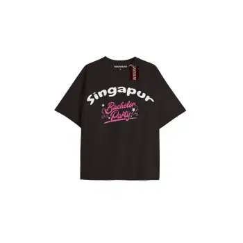 SINGAPUR BACHELOR PARTY Unisex Oversize Yazılı Tshirt SİYAH