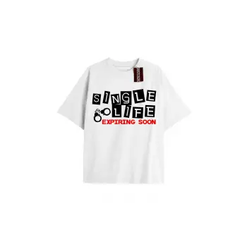 SINGLE LIFE Unisex Oversize Yazılı Tshirt BEYAZ