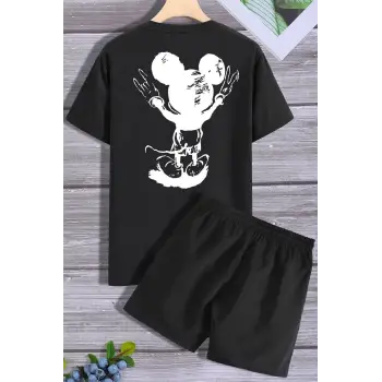 Sırt Baskılı Şort T-shirt Eşofman Takımı