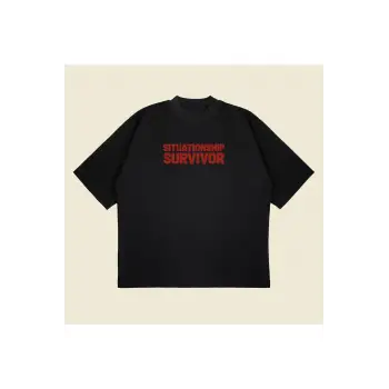 Situationship Survivor Baskılı Oversize Unisex Pamuklu Nefes Alan Kalın Kumaşlı
