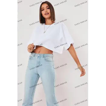 Siyah %100 Pamuk Bisiklet Yaka Crop