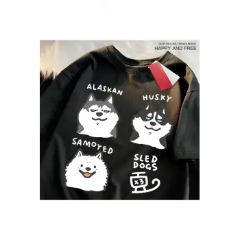 Siyah Alaskan Husky Samoyeo ak Köpekler Baskı O-Boyu