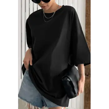 Siyah Basic Düz Baskısız Oversize Salas Boyfriend Kadın