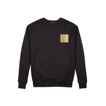 Siyah Dubai Baskılı Bisiklet Yaka Kapşonsuz Unisex Pamuklu Sweatshirt