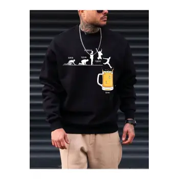 Siyah Friday Bira Baskılı Oversize Kapuşonlu Erkek Sweatshirt bsgfridaybiraswea