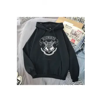 Siyah Hogwarts Printed Autumn Winter Long