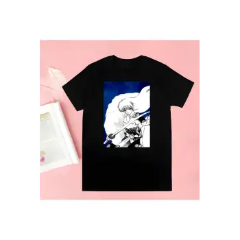 Siyah Inuyasha Yeni Baskı Tshirt Yaz Yenilik