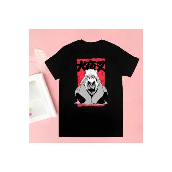 Siyah Inuyasha Yeni Baskı Tshirt Yaz Yenilik
