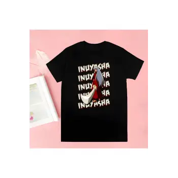 Siyah Inuyasha Yeni Baskı Tshirt Yaz Yenilik