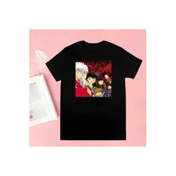 Siyah Inuyasha Yeni Baskı Tshirt Yaz Yenilik