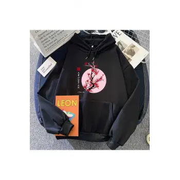 Siyah Japon çiçeği SakuraHoodies rahat u