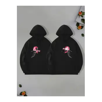 Siyah Kapşonlu Sweatshirt Çift Sevgili Kombinleri Couple Clothing