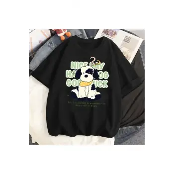 Siyah Karikatür i Sevimli Kedi Grafik Tee Köpek Baskı