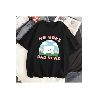 Siyah Karikatür i Sevimli Kedi Grafik Tee Köpek Baskı