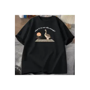 Siyah Komik Kaz Ördek Tshirt Trend Tee BaskıTshirt Vintag