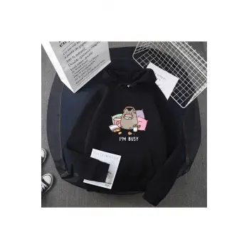 Siyah Komik kedi kadın moda Kawaii