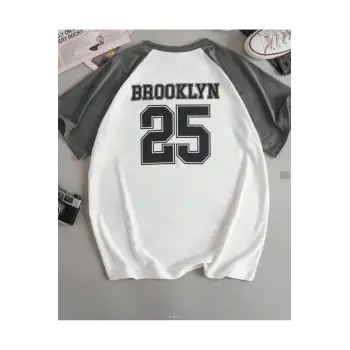 Siyah Oversize Çift Renk Brooklyn Baskılı Unisex Tshirt