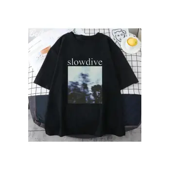 Siyah Slowdive leri Harajuku Tshirt Vintage El