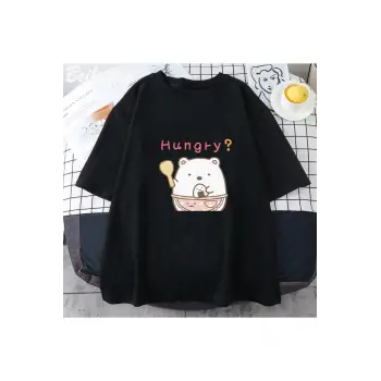Siyah Sumikko Gurashi Kawaii li Ekip Boyun Saf Tee