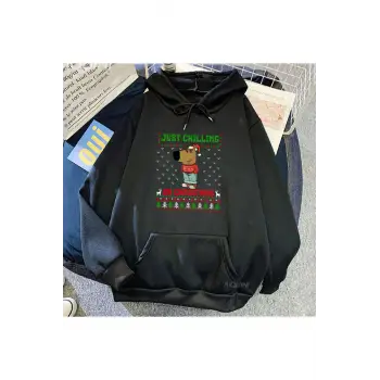 Siyah Unisex Chill Guy Chilling Noel Moletom Masculino KapşonluekKış