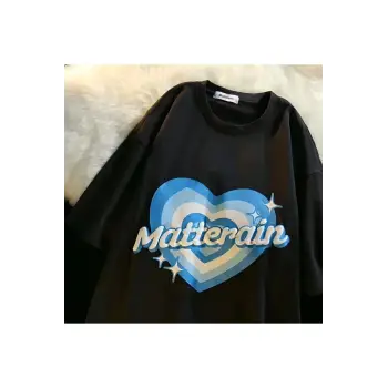 Siyah Unisex Matterain Kalp Tişört