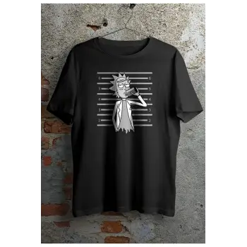 Siyah Unisex Rıck Baskı Oversıze Tshirt