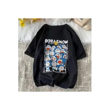 Siyah Unisex Sırt Baskılı Doraemon Tişört