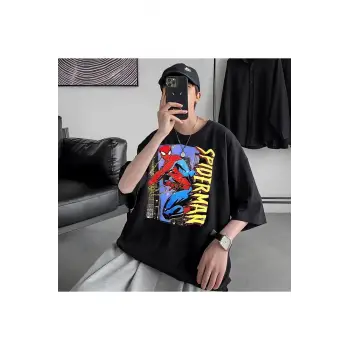 Siyah Unisex Spiderman Karakter Tişört