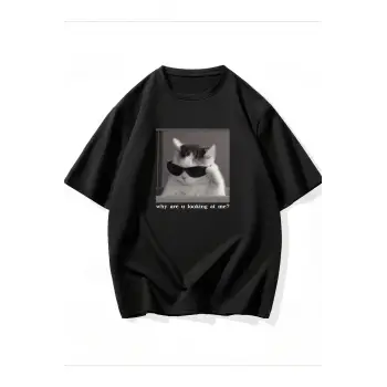 Siyah Why Are U Looking At Me Funny Cat Print Stretch Spring Summer Causal Loose Clot