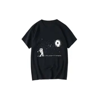 Siyah Yaz komik astronot baskı Tshirt üstleri grafik