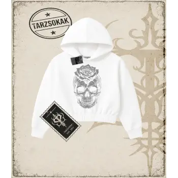 SKULL Kadın Crop Kapşonlu Sweatshirt